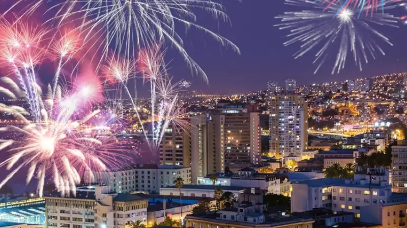 View of fireworks in Valparaiso Chile