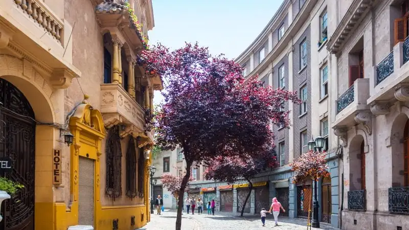 Spring in Santiago, Chile. A quiet, Colonial street
