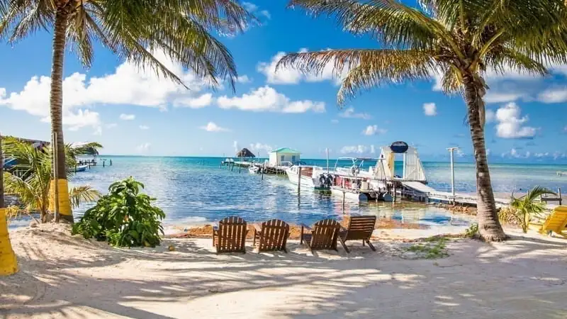 Beautiful caribbean sight with turquoise water in Caye Caulker island, travel in Belize