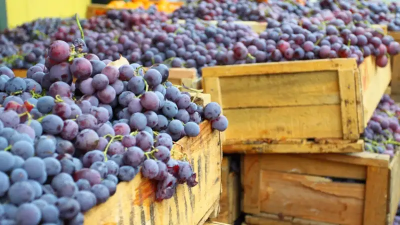 Red grapes at the local market in Valparaiso Chile