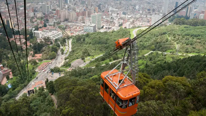 Bogota cable car with downtown view. Colombia