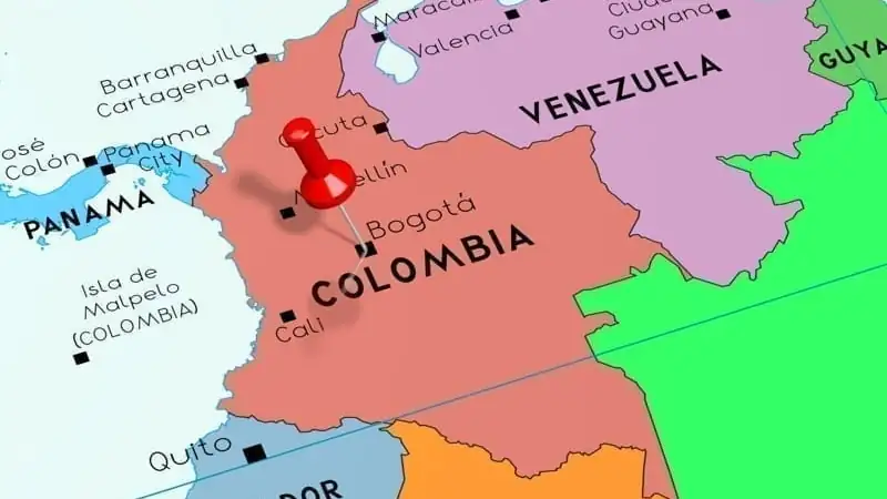 Colombia, Bogota - capital city, pinned on political map