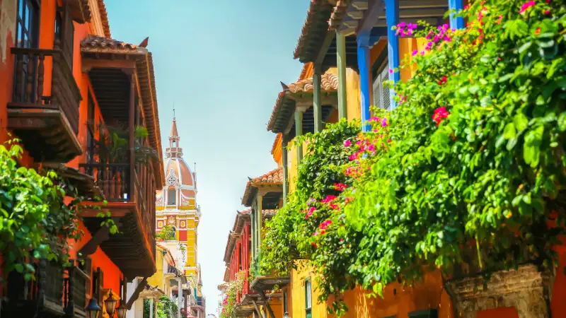 Flowers on the porch in old town Cartagena