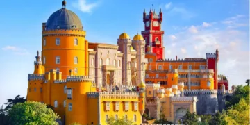 Palace of Pena in Sintra. Lisbon, Portugal. Famous landmark.