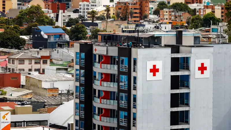 Nurses take a break on the rooftop of the Red Cross building, in the Chapinero neighborhood