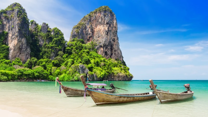 Thai traditional wooden longtail boat 