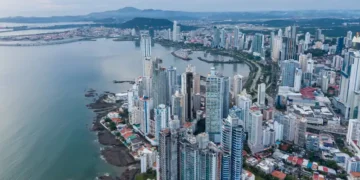 Beautiful aerial view of the Panama City Buildings Parks and marina