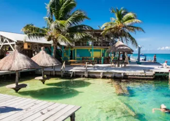 Beautiful caribbean sight with turquoise water in Caye Caulker, Belize