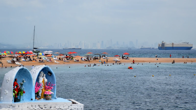 View of the beach and the city in the distance, Taboga Island, Panama