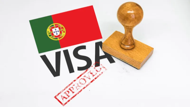 Portugal Visa Approved with Rubber Stamp and flag