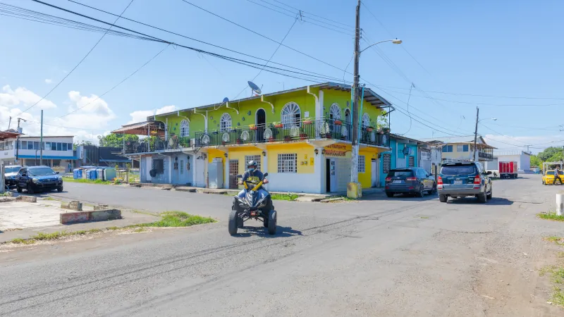 Panama Puerto Armuelles, street life in the center of town in a sunny day.