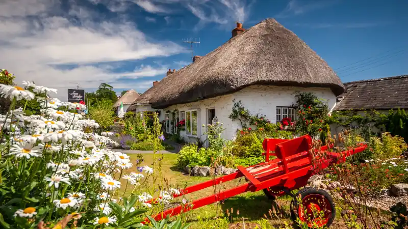 The Thatched roof cottages of Adare in Ireland