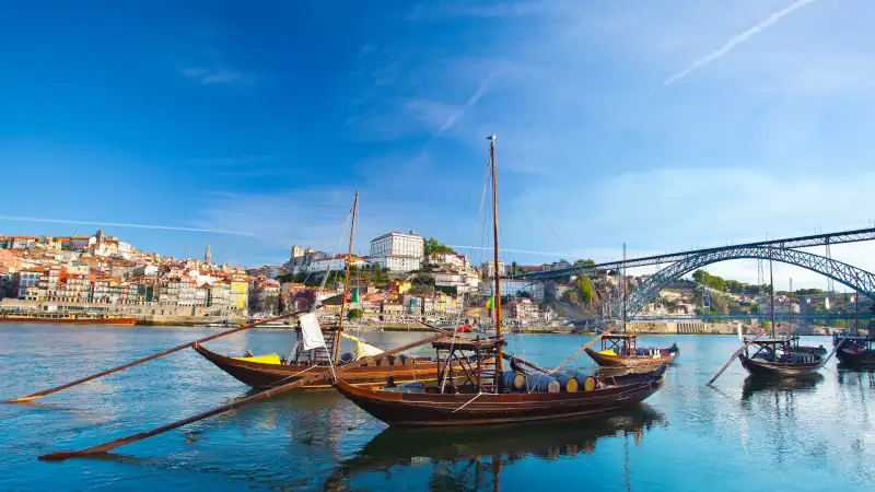 Traditional rabelo boat on the Douro River in Porto.