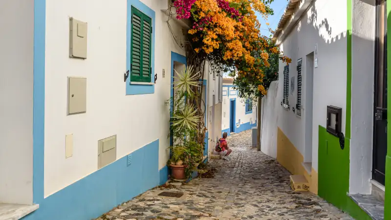 Houses and streets of Ferragudo, Algarve, Portugal, Europe