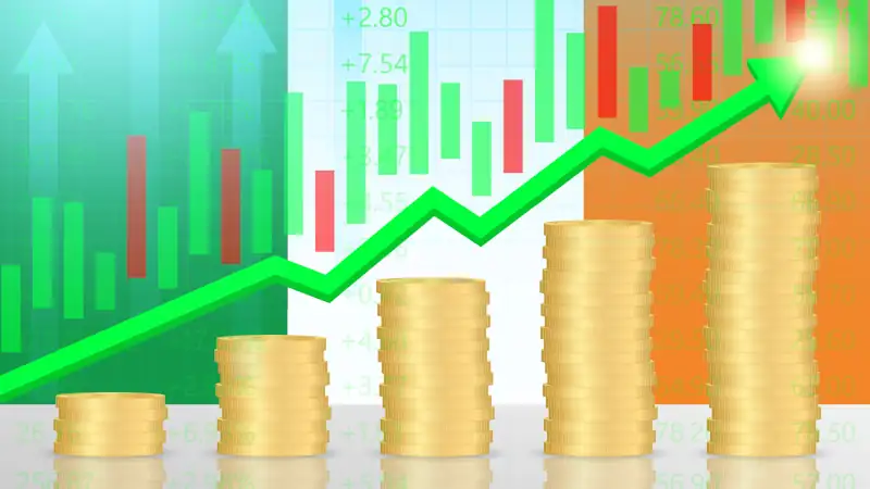 Ireland Economy. Flag of Ireland with Rising Financial Graph