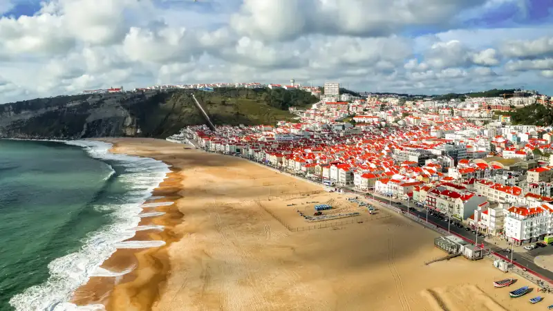 nazare portugal panoramic view on beach