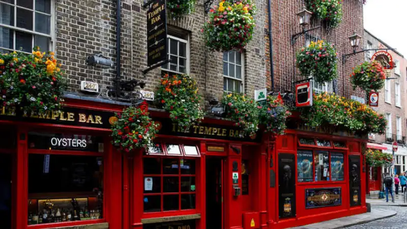 Temple Bar district is a famous landmark in Dublin, Ireland