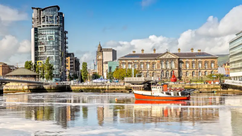 The Custom House and Lagan River in Belfast, Northern Ireland