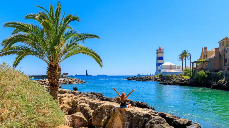 Woman enjoying view of Cascais