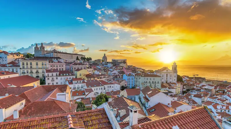 Lisbon Portugal sunrise city skyline at Lisbon Alfama district