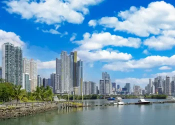 Panoramic view of skyline of Panama City downtown and financial center.