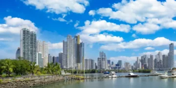 Panoramic view of skyline of Panama City downtown and financial center.