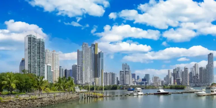 Panoramic view of skyline of Panama City downtown and financial center.