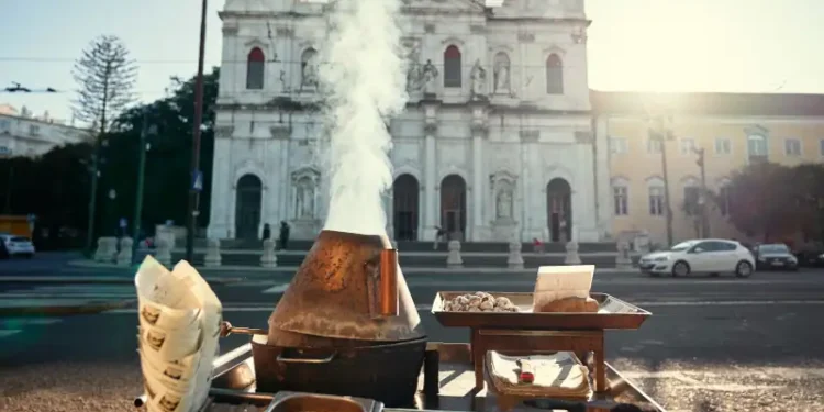 Roasted chestnuts sold near Basilica da Estrela in Lisbon.