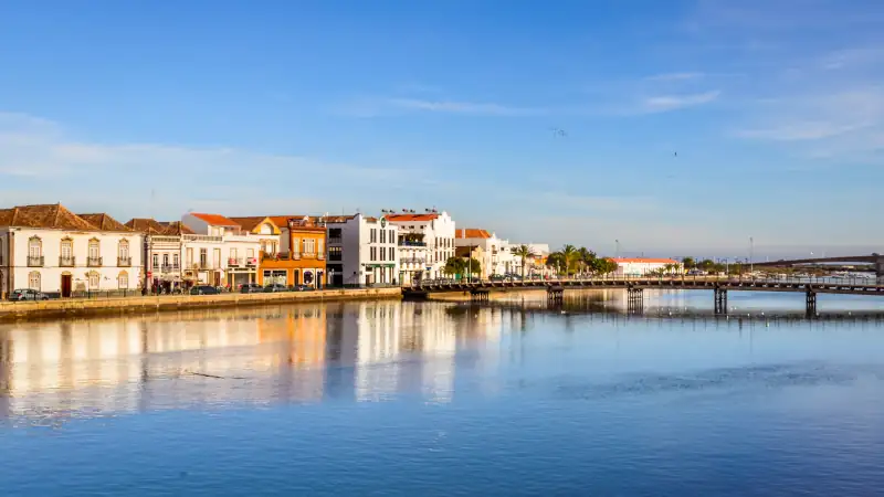 Town center and historic architecture of Tavira, Algarve.