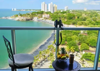 Balcony view of fishing bay, at Beachside condo, Nueva Gorgona, Panama