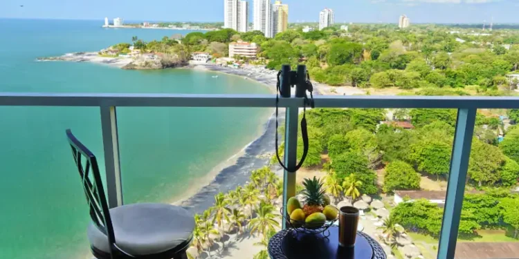 Balcony view of fishing bay, at Beachside condo, Nueva Gorgona, Panama