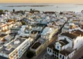 Aerial view of Olhao with a church in the foreground, Algarve, Portugal