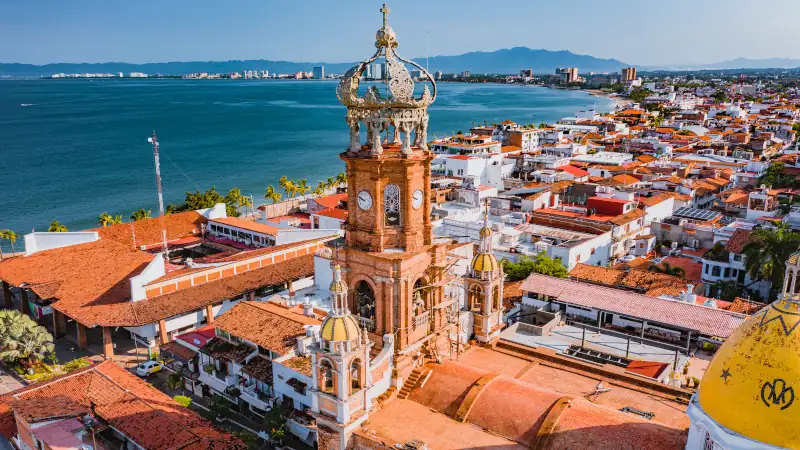 View of the Church Parroquia de Nuestra Señora de Guadalupe in Puerto Vallarta, Mexico