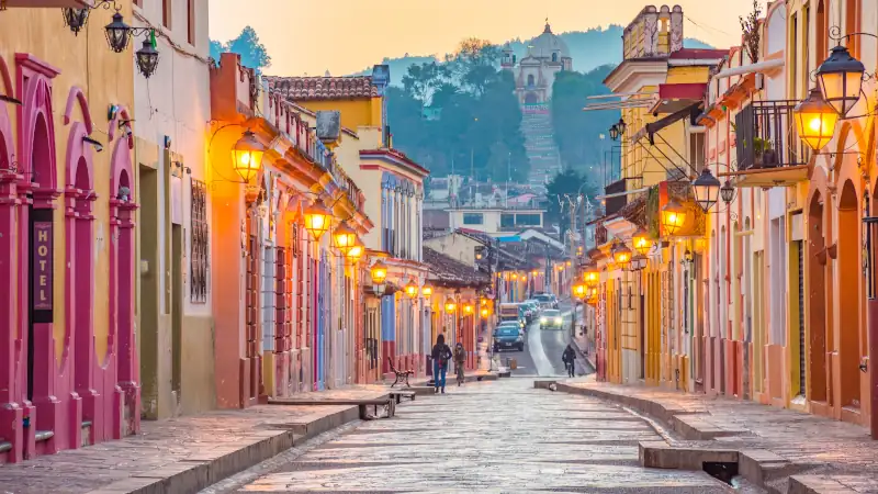 Beautiful streets and colorful facades of San Cristobal de las Casas in Chiapas, Mexico