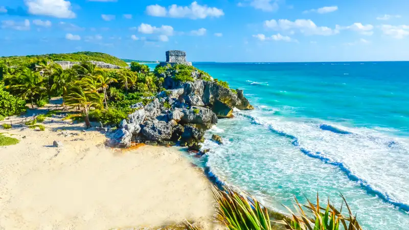 Mayan ruins of Tulum at tropical coast