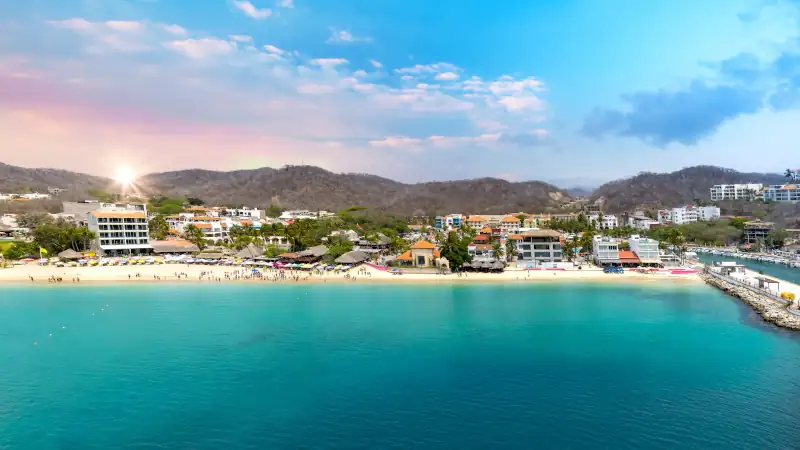 Cruise ship docked in Huatulco, Mexico bay.
