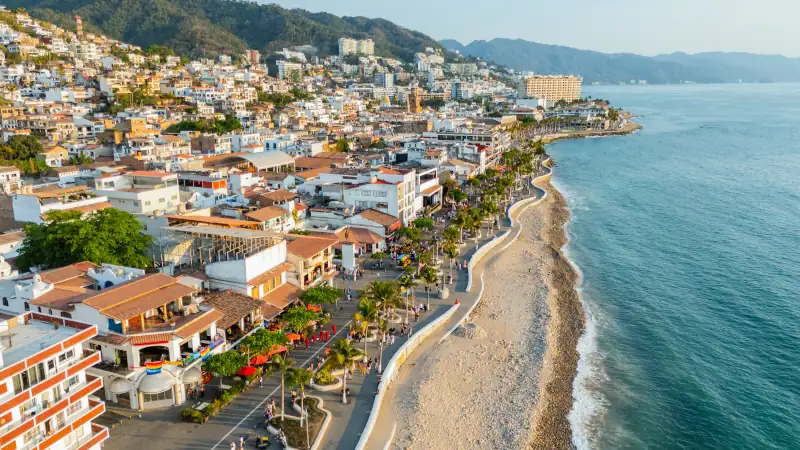 Aerial view of the pride parade at the malecon in puerto vallarta, mexico