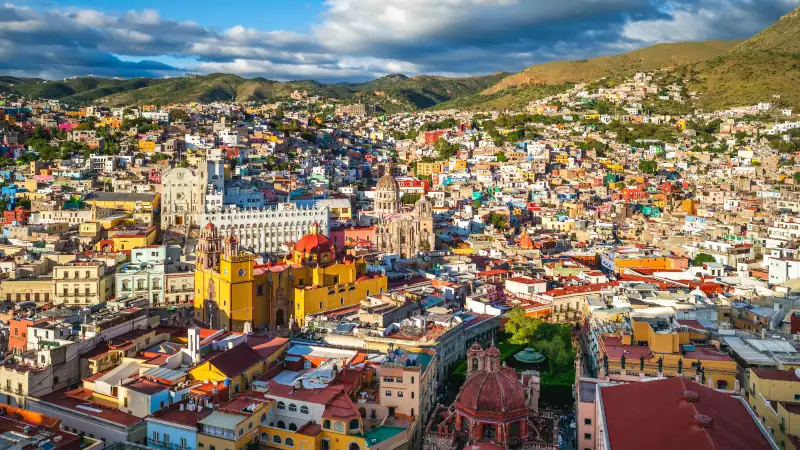 Scenery of guanajuato city with guanajuato cathedral in mexico
