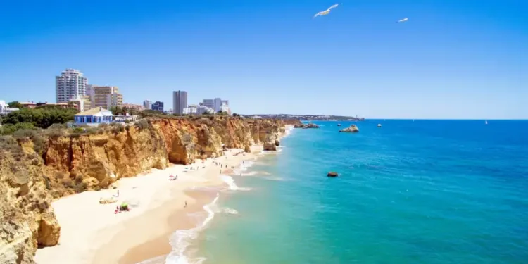 Aerial from Praia da Rocha in the Algarve Portugal