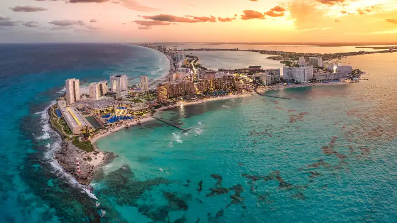 Beautiful sunset view on a Cancun beach.
