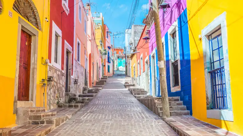 Colorful alleys and streets in Guanajuato city, Mexico