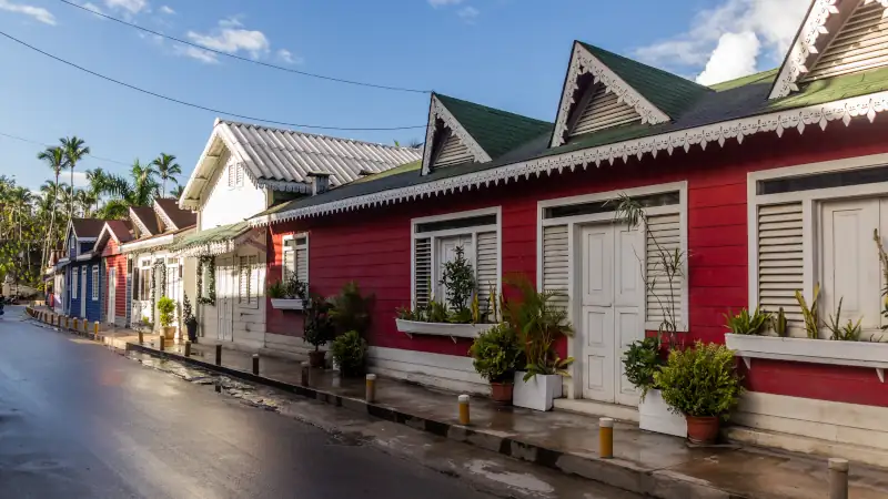 Colorful colonial houses in Las Terrenas, Dominican Republic