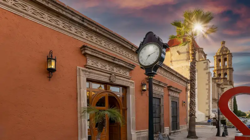 Mexico, Durango streets near historic center and Durango Cathedral.
