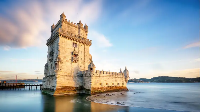 São Jorge Castle and Belém Tower in Lisbon, Portugal.