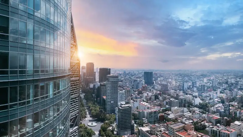 Panoramic skyline view of Mexico City business and Financial center close to Paseo De Reforma.