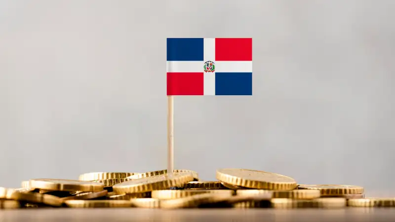 The Flag of Dominican Republic with Coins.