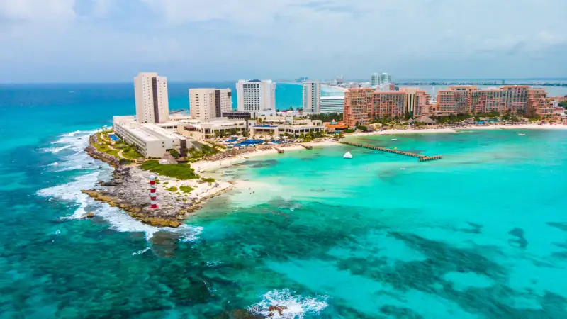 Aerial view of Punta Norte beach, Cancun, México