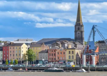 Beautiful scene daylight Waterford Ireland landscape city urban area old town modern office building