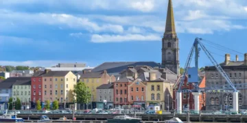 Beautiful scene daylight Waterford Ireland landscape city urban area old town modern office building