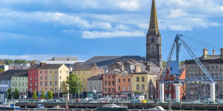 Beautiful scene daylight Waterford Ireland landscape city urban area old town modern office building